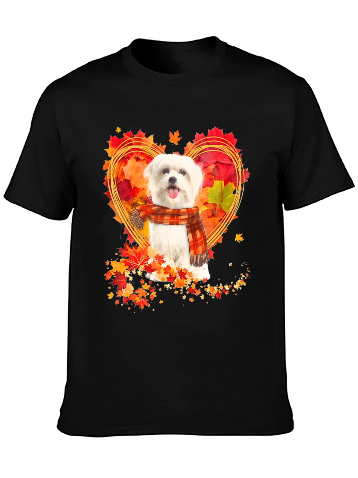 Fall Maltese Dog Heart Leaves T-Shirt