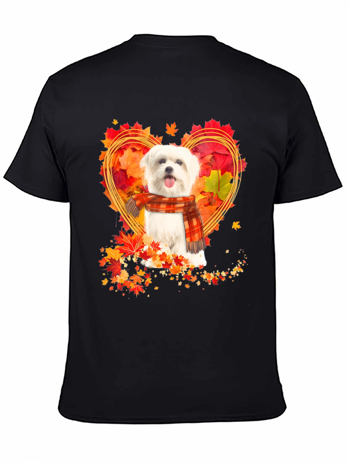 Fall Maltese Dog Heart Leaves T-Shirt