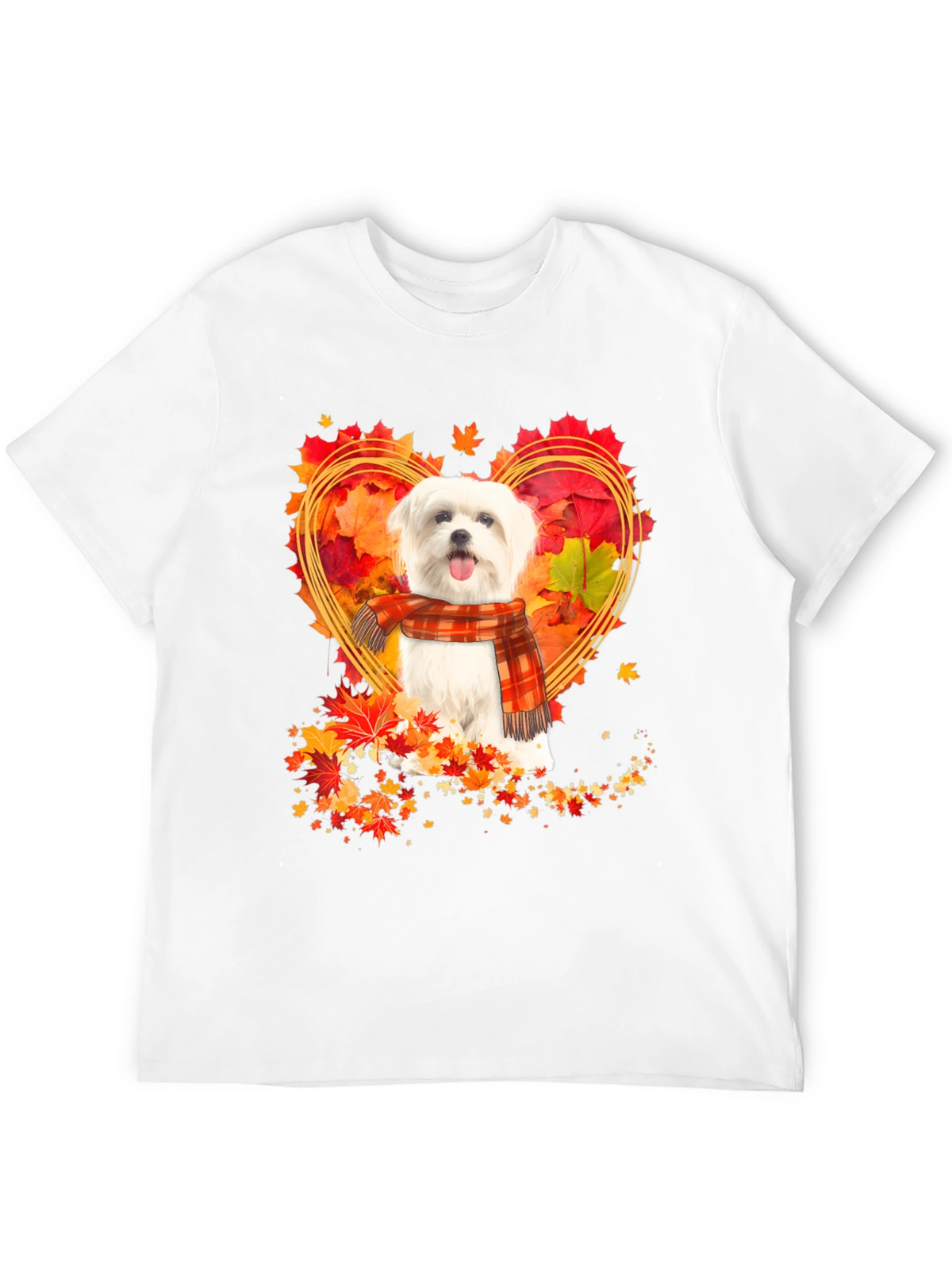 Fall Maltese Dog Heart Leaves T-Shirt