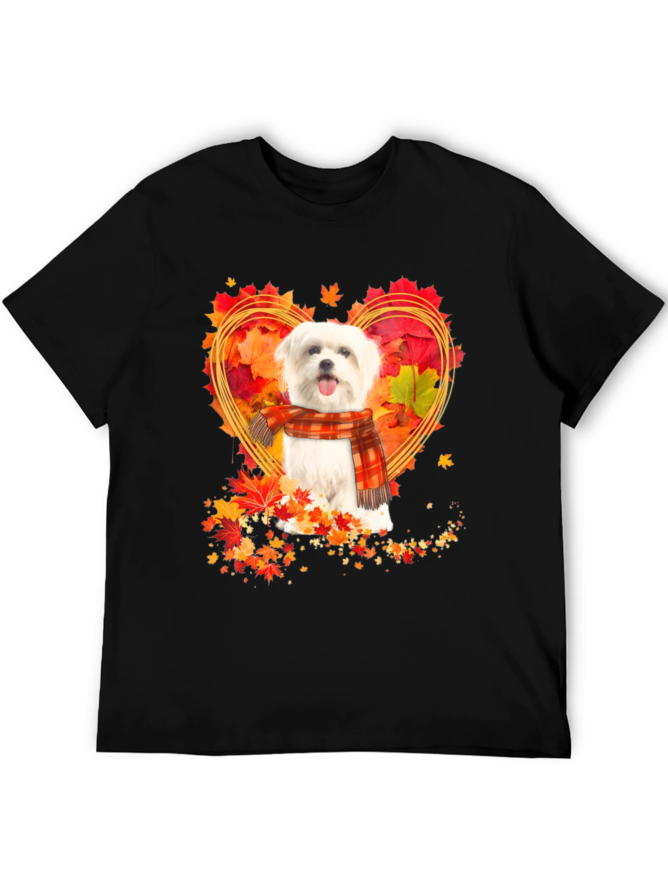 Fall Maltese Dog Heart Leaves T-Shirt