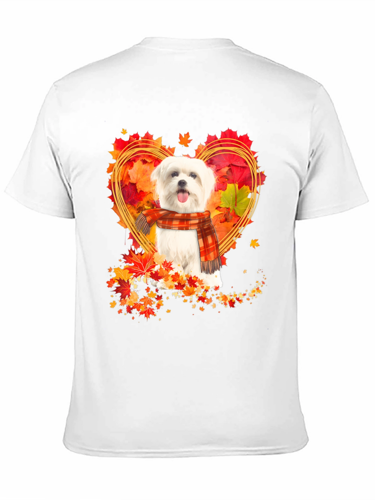 Fall Maltese Dog Heart Leaves T-Shirt