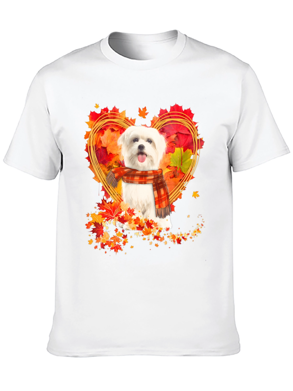 Fall Maltese Dog Heart Leaves T-Shirt