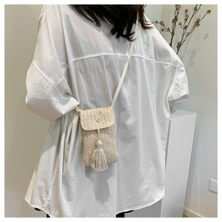 2024 Trendy Summer Crossbody Woven Tassel Phone Bag for Women
