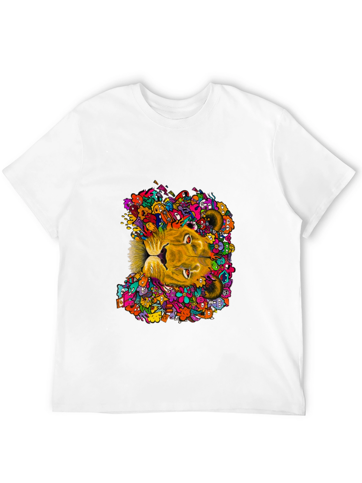 Lion Doodle Graphic Tee - Black Cotton T-Shirt