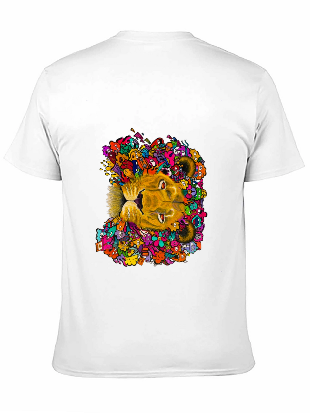 Lion Doodle Graphic Tee - Black Cotton T-Shirt