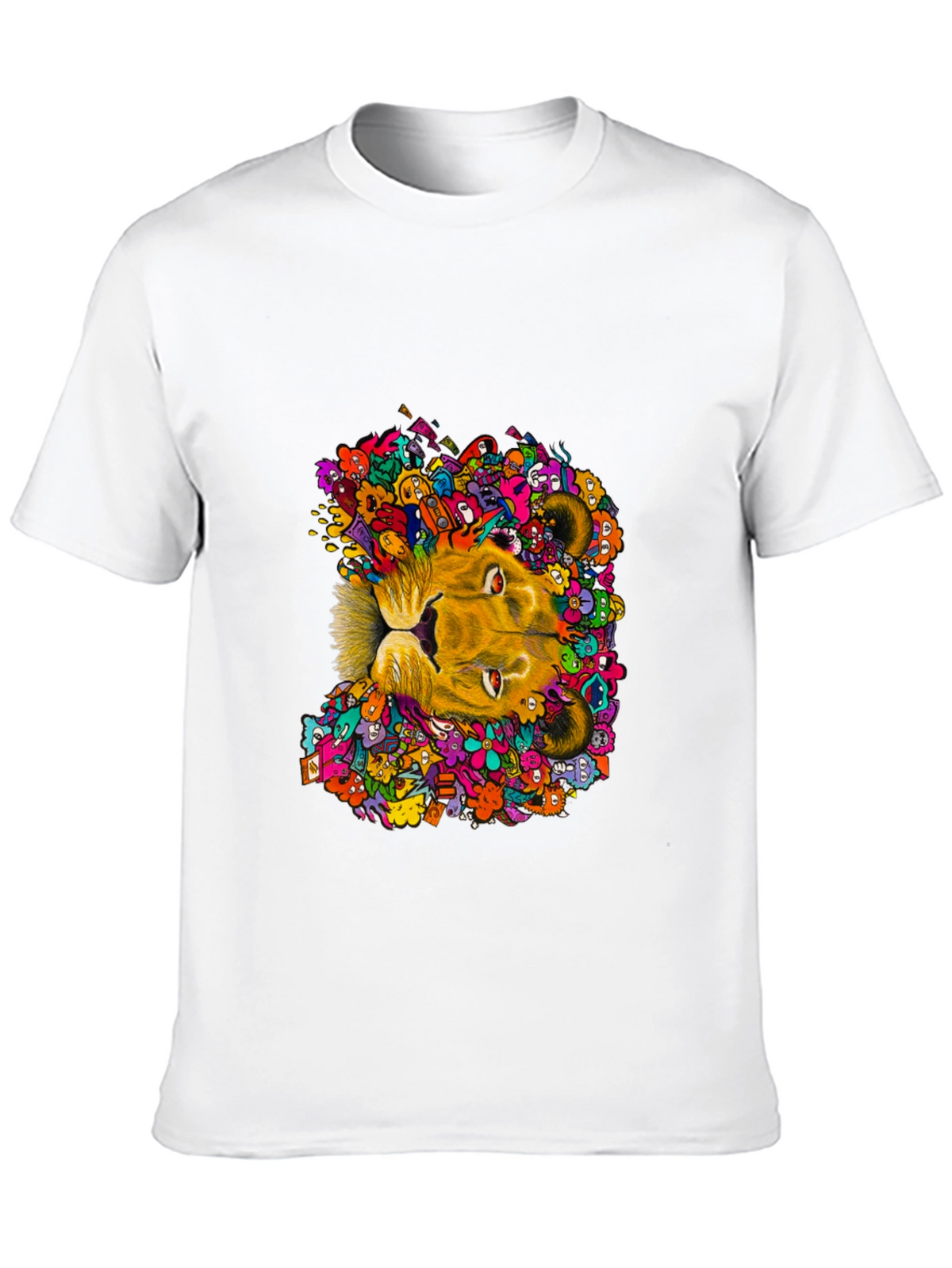 Lion Doodle Graphic Tee - Black Cotton T-Shirt