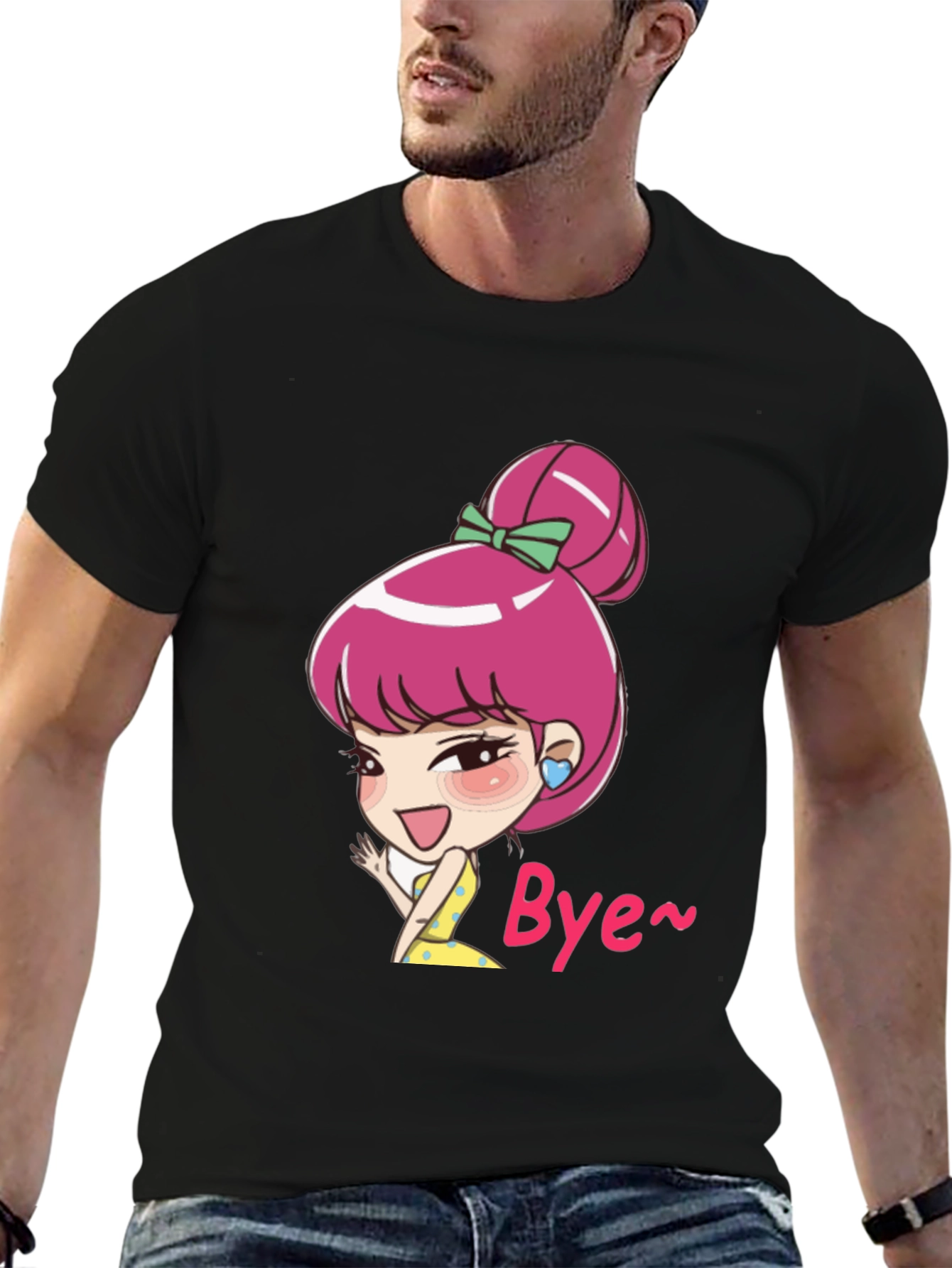 Cute Cartoon Character Black T-Shirt