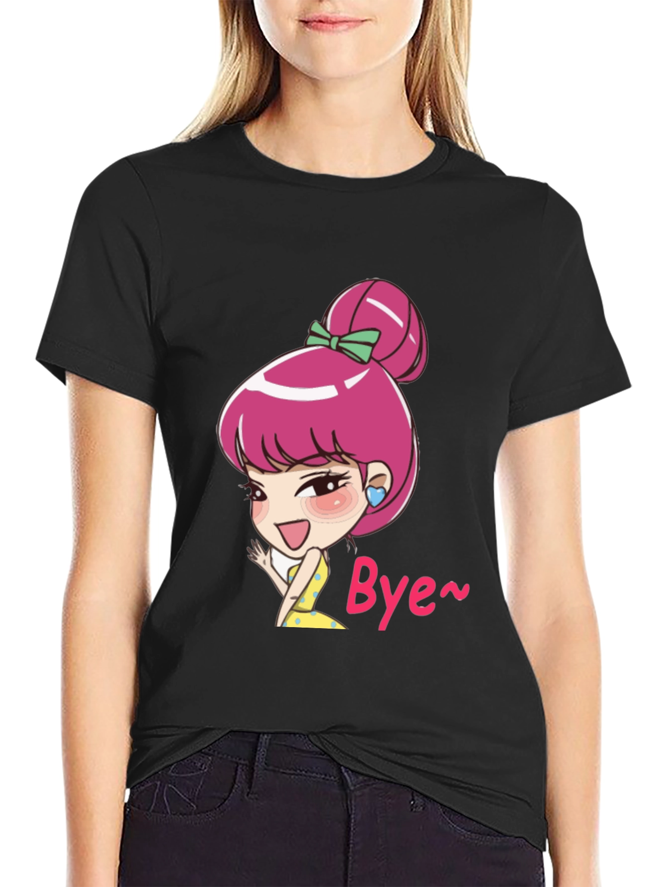 Cute Cartoon Character Black T-Shirt