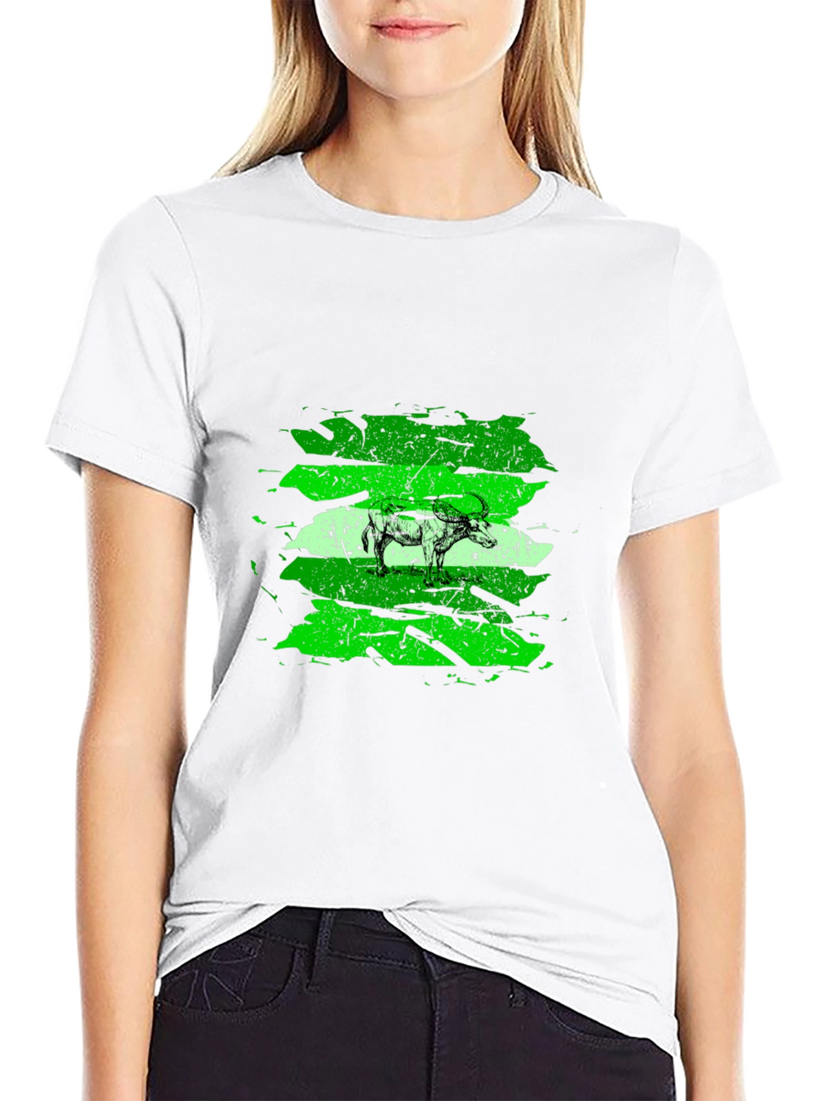 Green Buffalo Graphic Black T-Shirt
