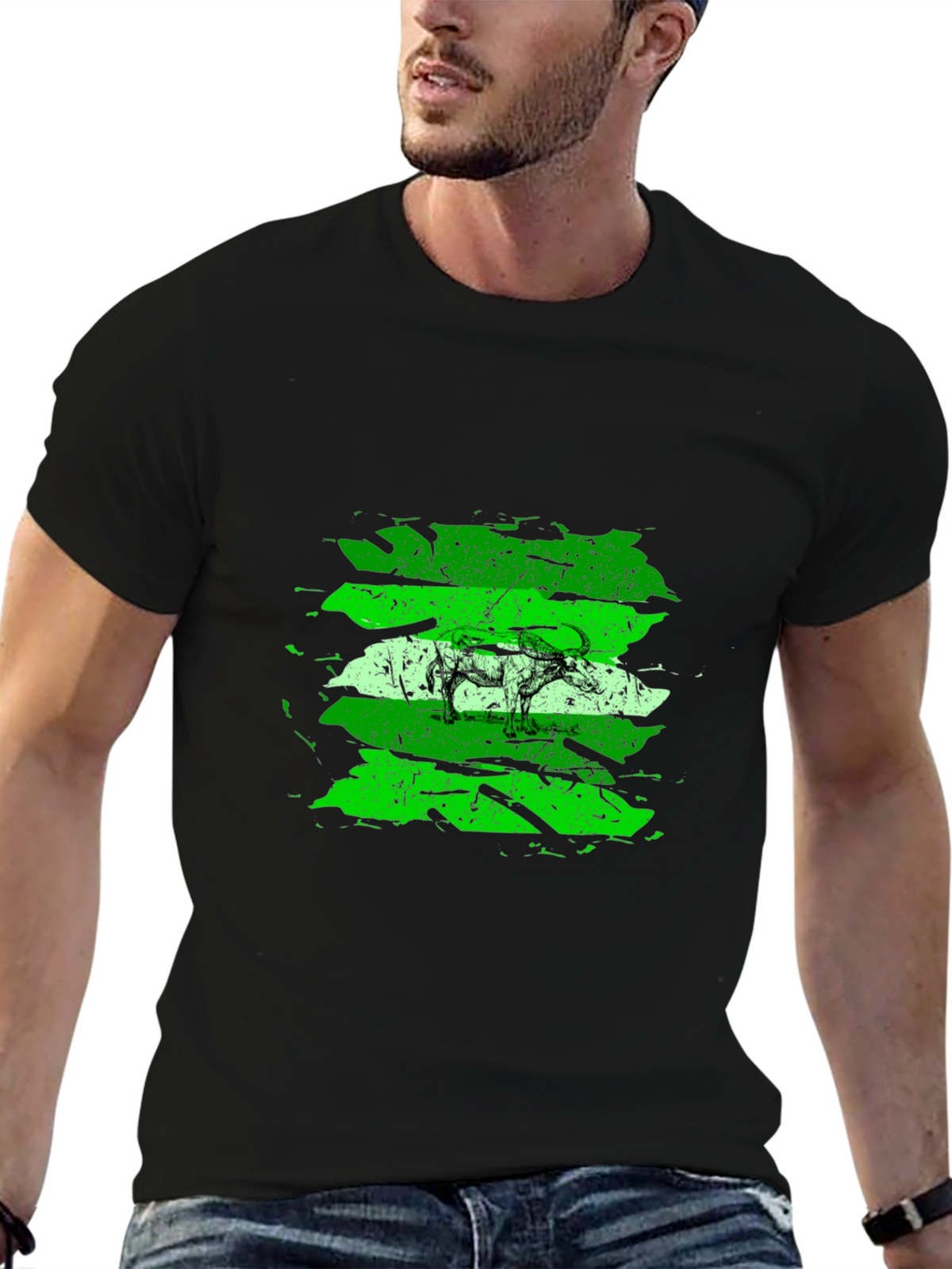 Green Buffalo Graphic Black T-Shirt