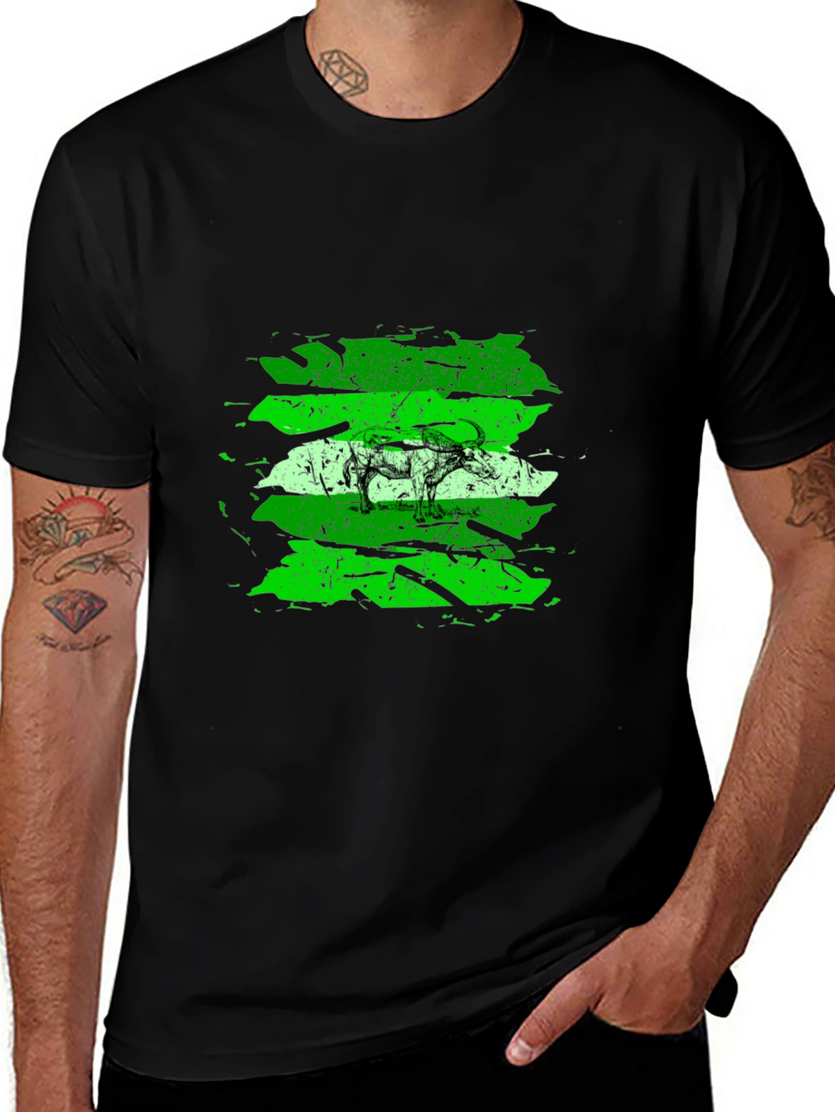 Green Buffalo Graphic Black T-Shirt