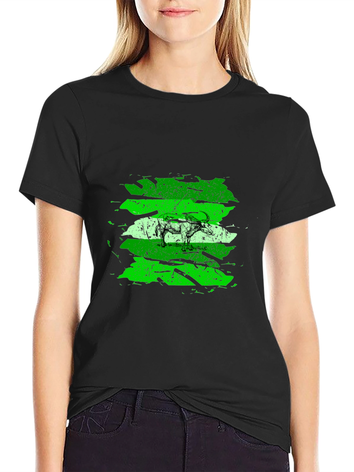 Green Buffalo Graphic Black T-Shirt