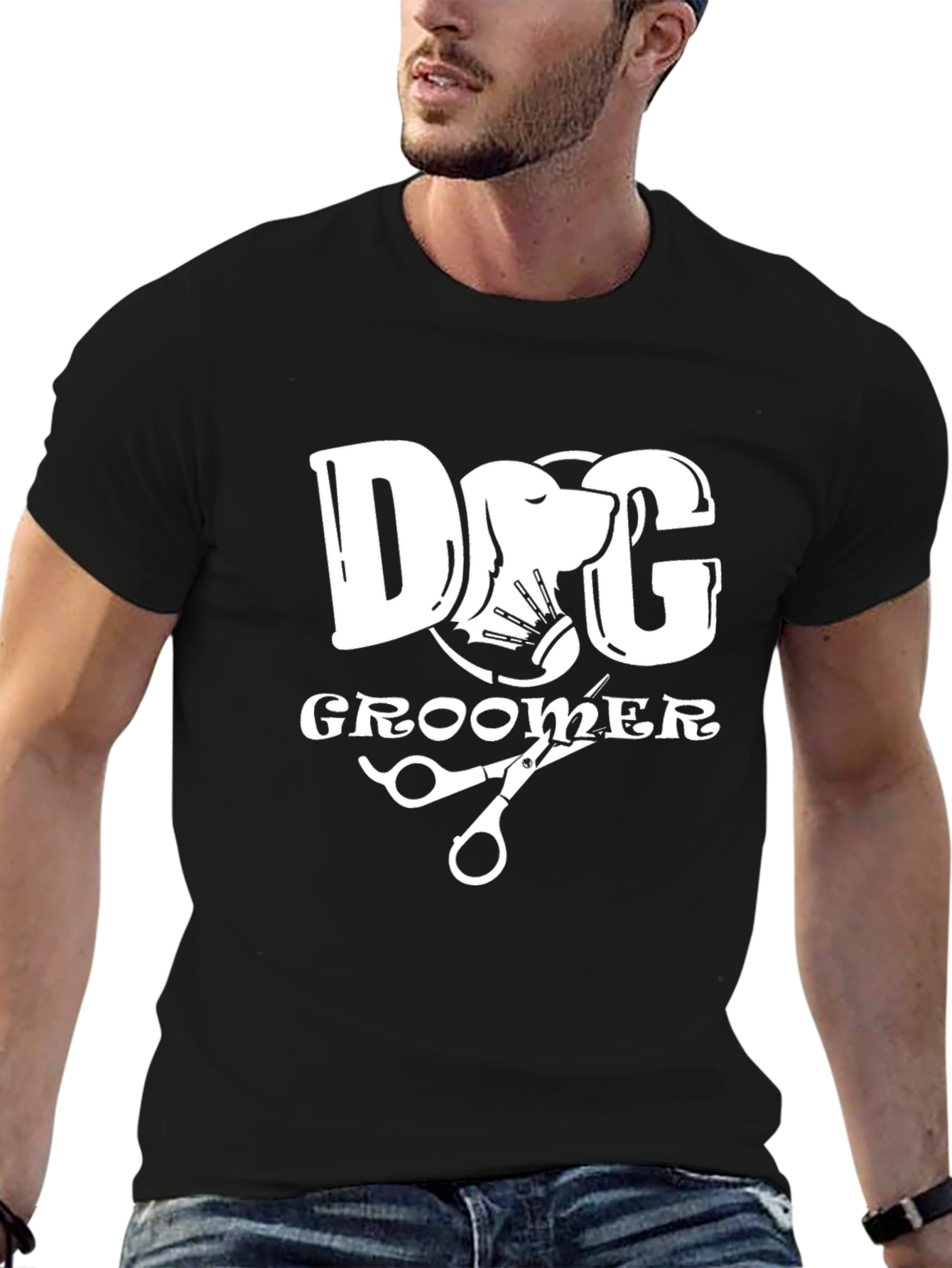 Dog Groomer Graphic Tee - Black Cotton T-Shirt
