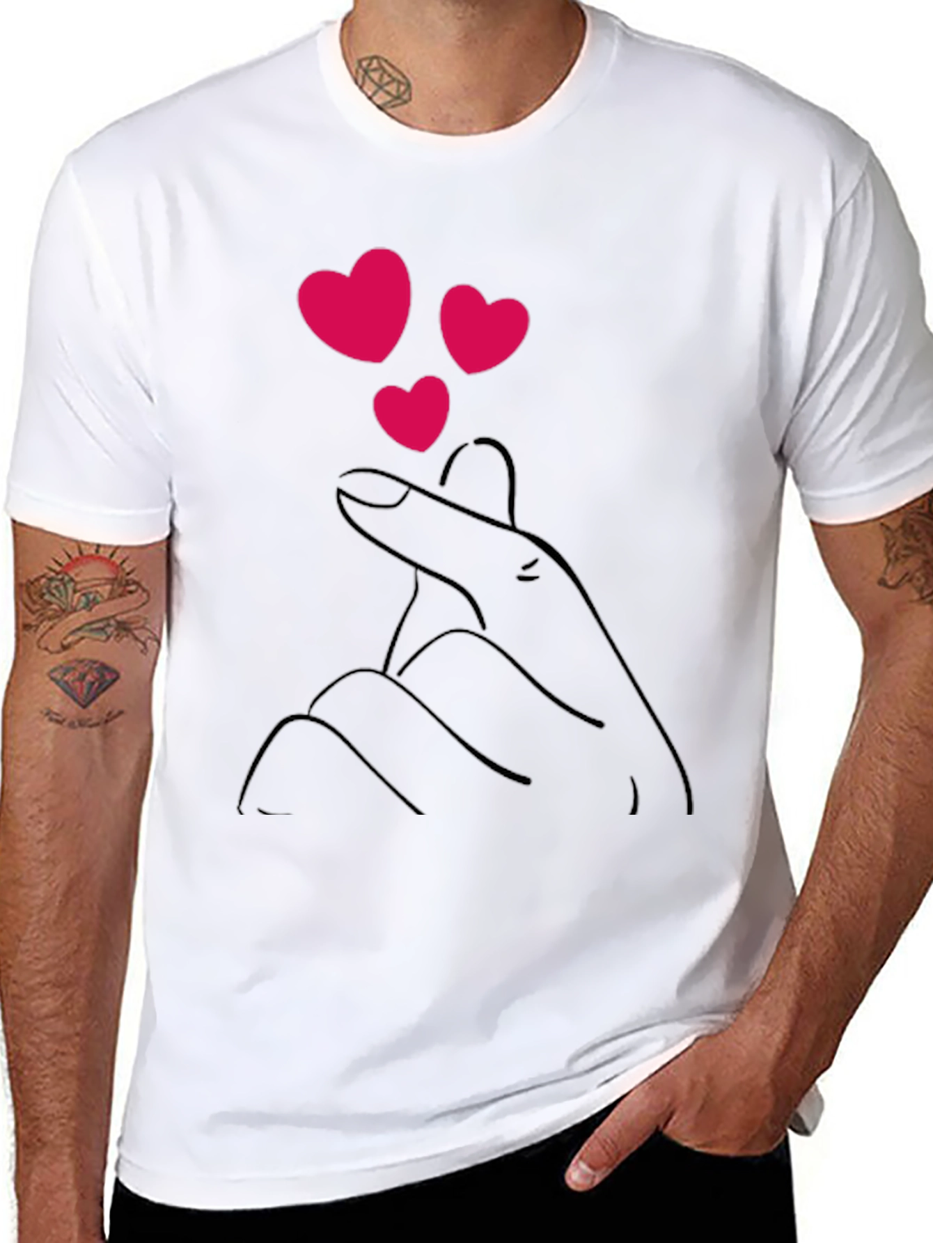 Black T-Shirt with Heart Finger Design