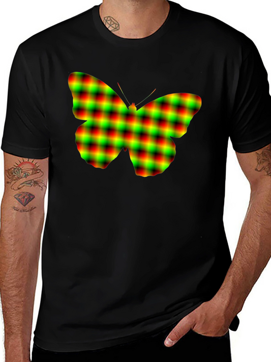 Butterfly Plaid Graphic Tee - Soft Black Cotton T-Shirt