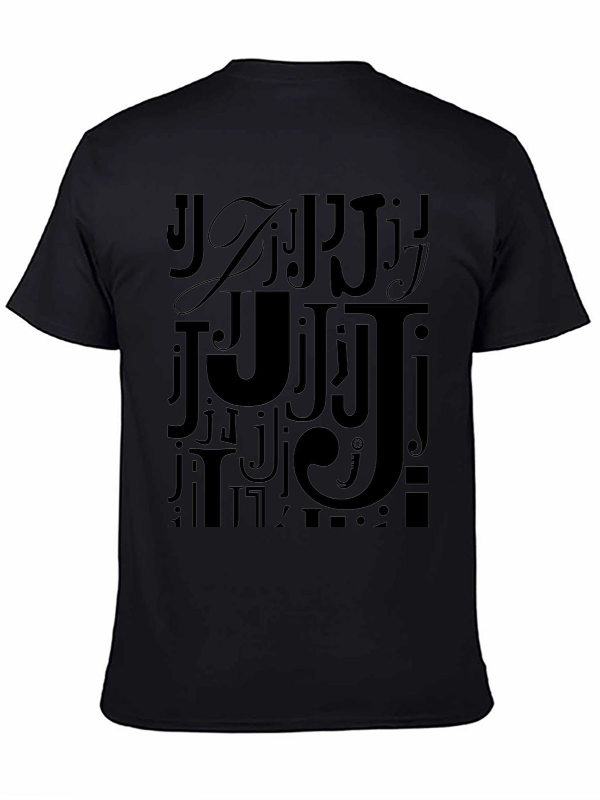 Mens Black J Letter Print Graphic Tee
