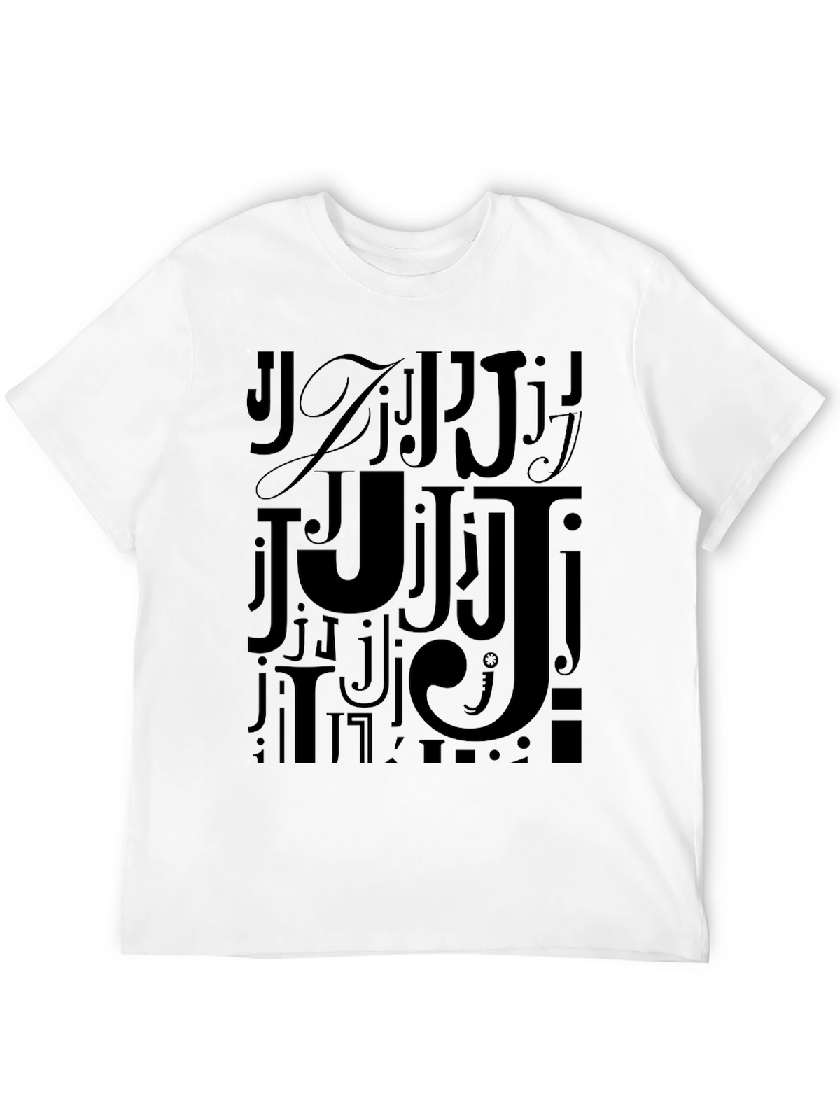 Mens Black J Letter Print Graphic Tee