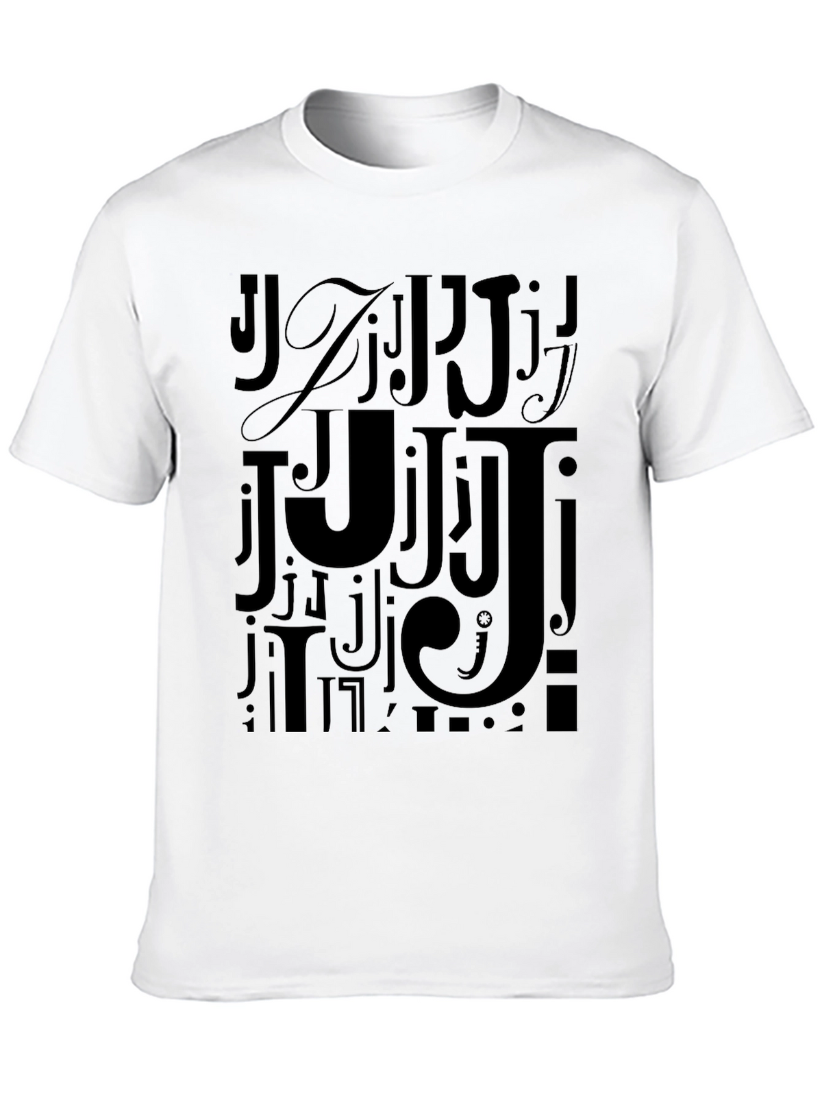 Mens Black J Letter Print Graphic Tee