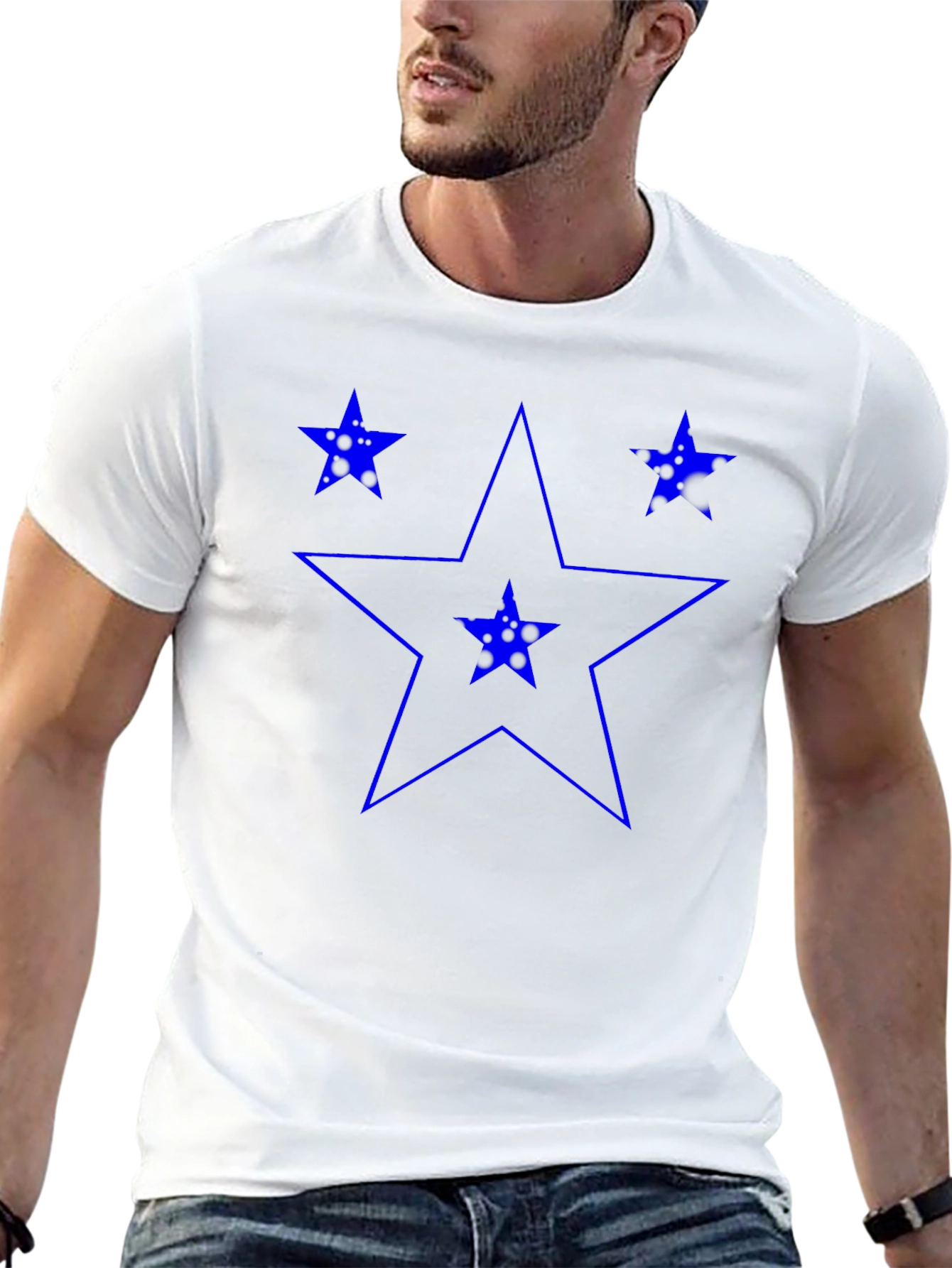 Blue Star Graphic Print Black T-Shirt