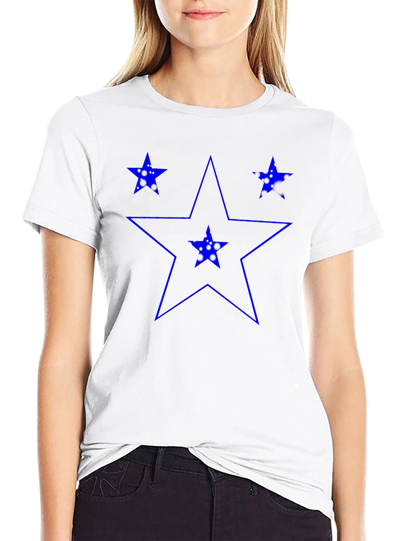 Blue Star Graphic Print Black T-Shirt