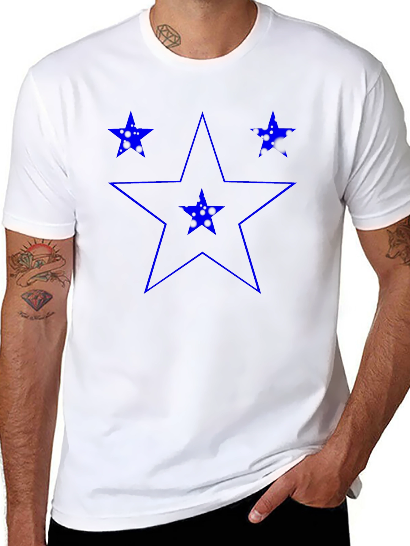 Blue Star Graphic Print Black T-Shirt