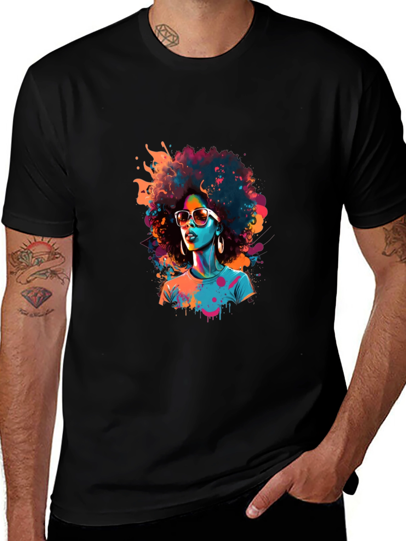 Afro Pop Art Black T-Shirt