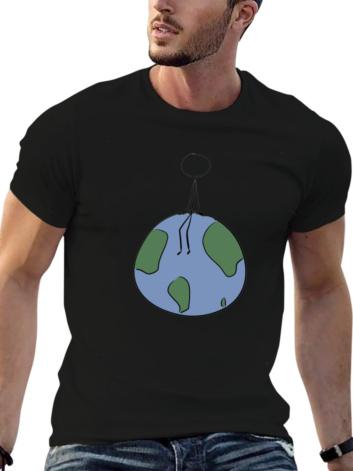 Man On Earth Graphic Tee - Black Cotton Shirt