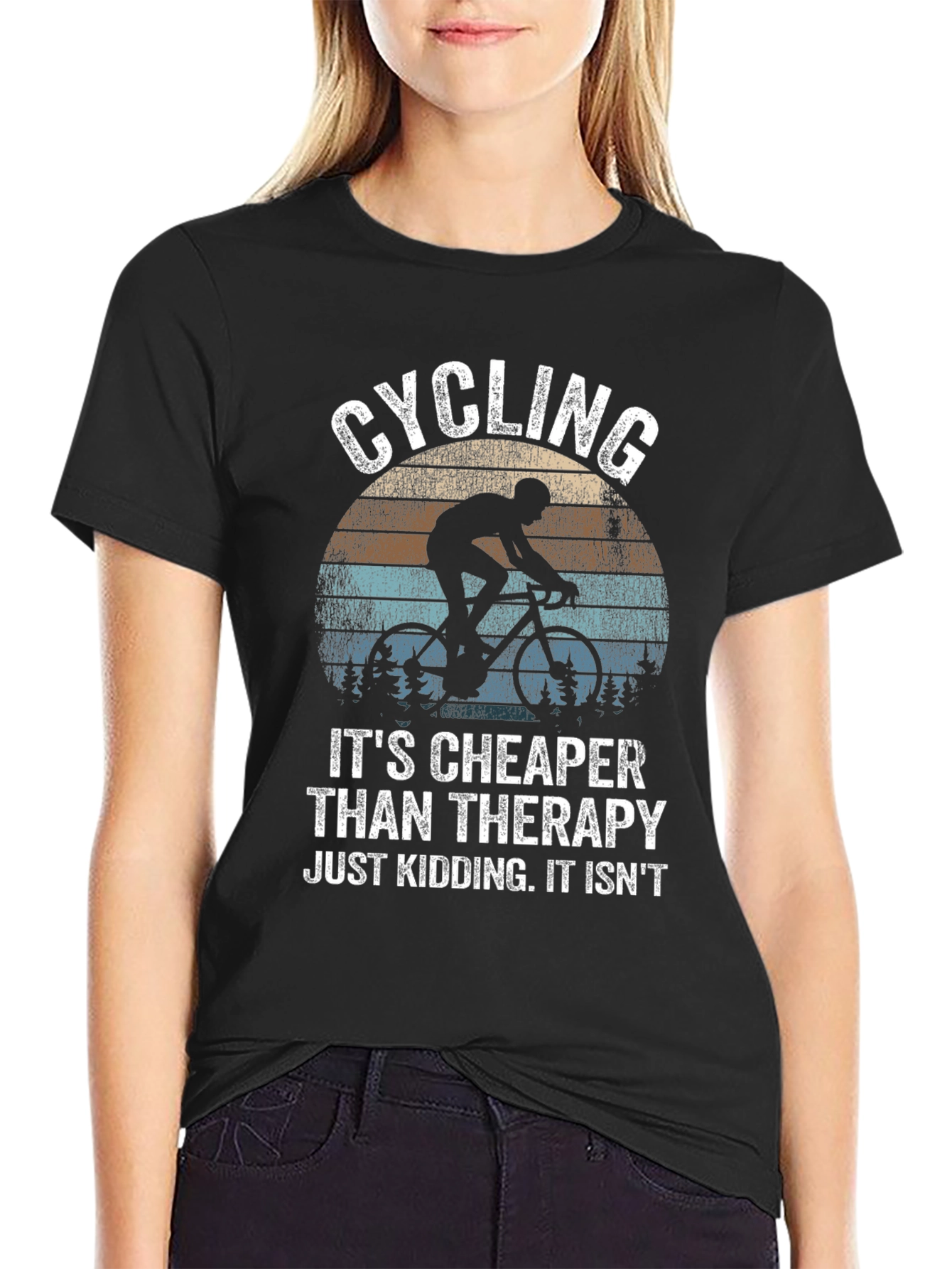 Cycling Cheaper Than Therapy Black Graphic T-Shirt