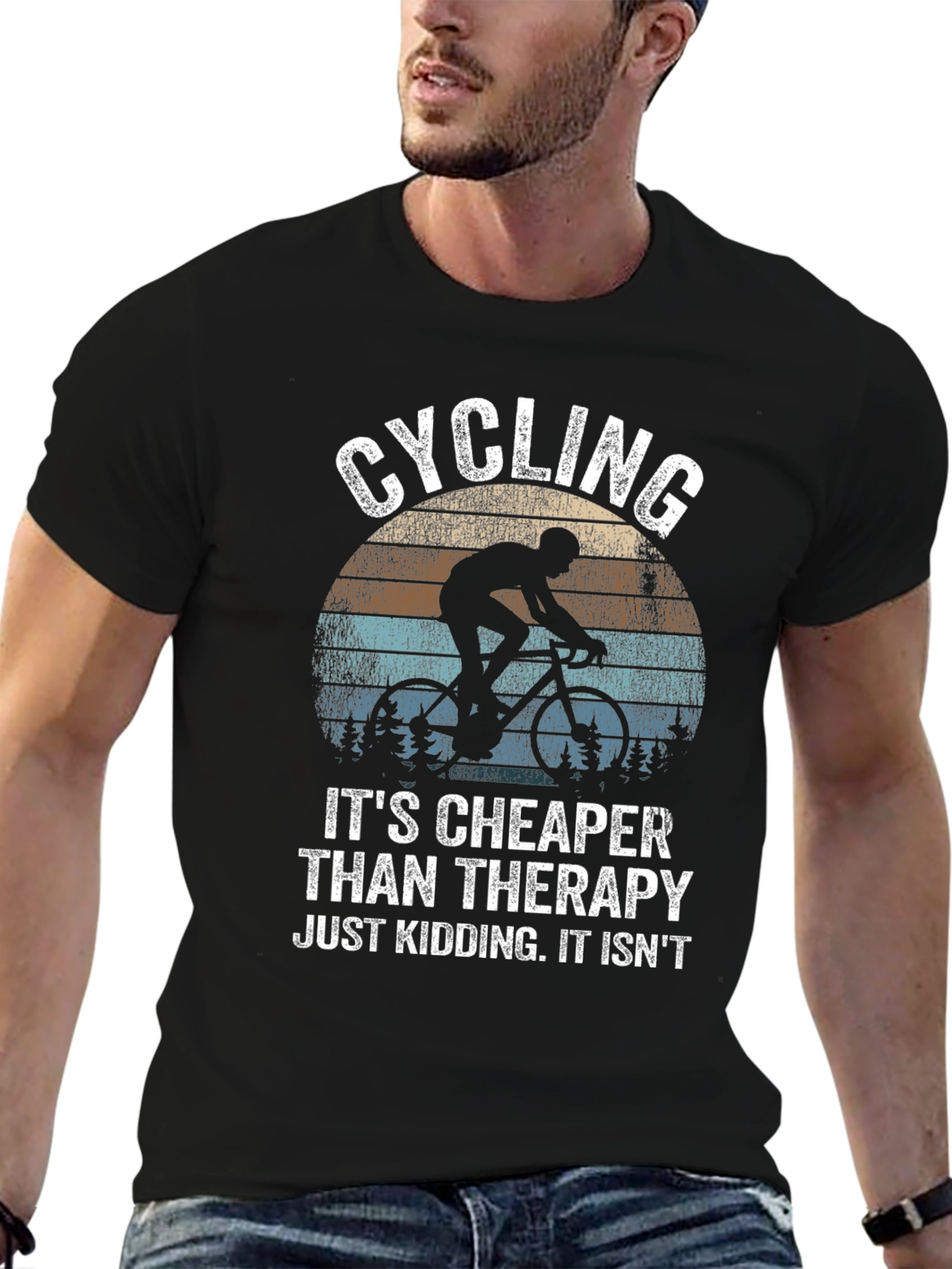 Cycling Cheaper Than Therapy Black Graphic T-Shirt