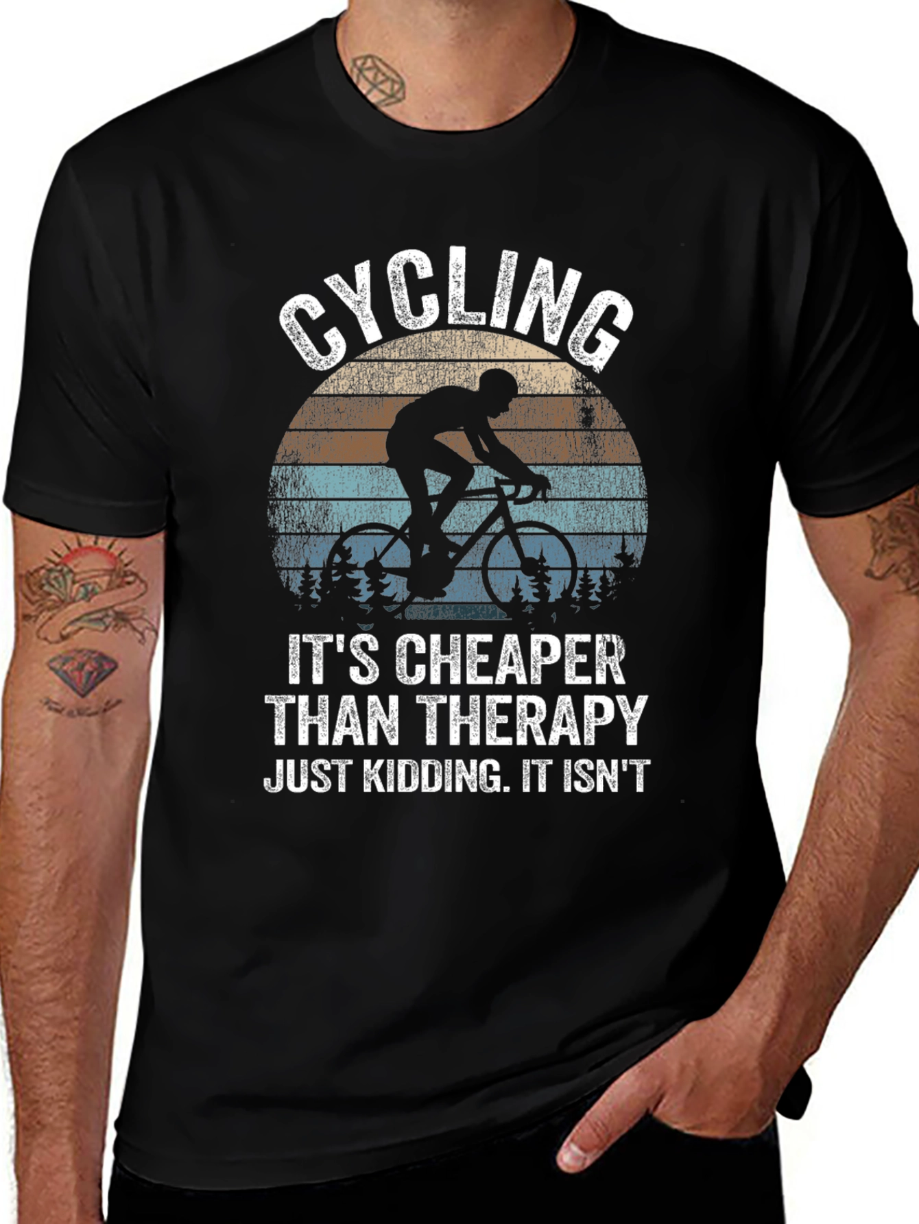 Cycling Cheaper Than Therapy Black Graphic T-Shirt