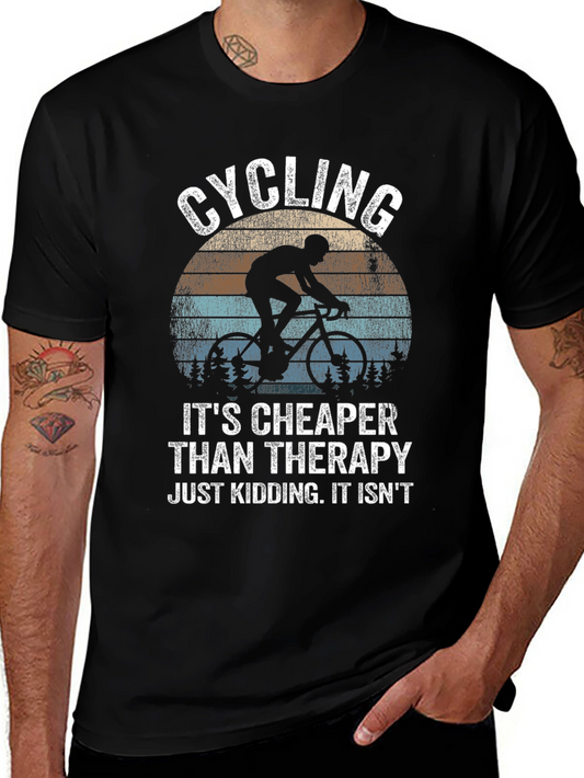 Cycling Cheaper Than Therapy Black Graphic T-Shirt