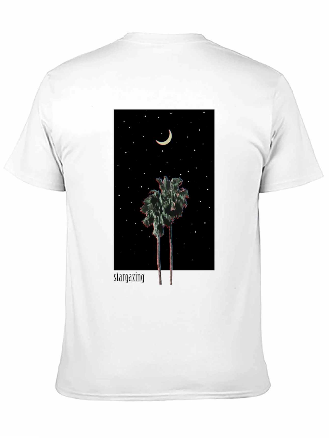 Starry Night Palm Tree Graphic Tee - Black