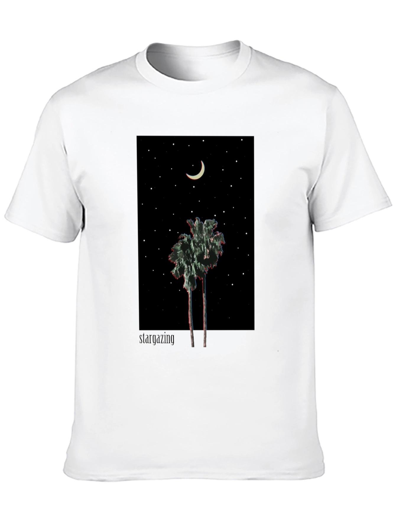 Starry Night Palm Tree Graphic Tee - Black