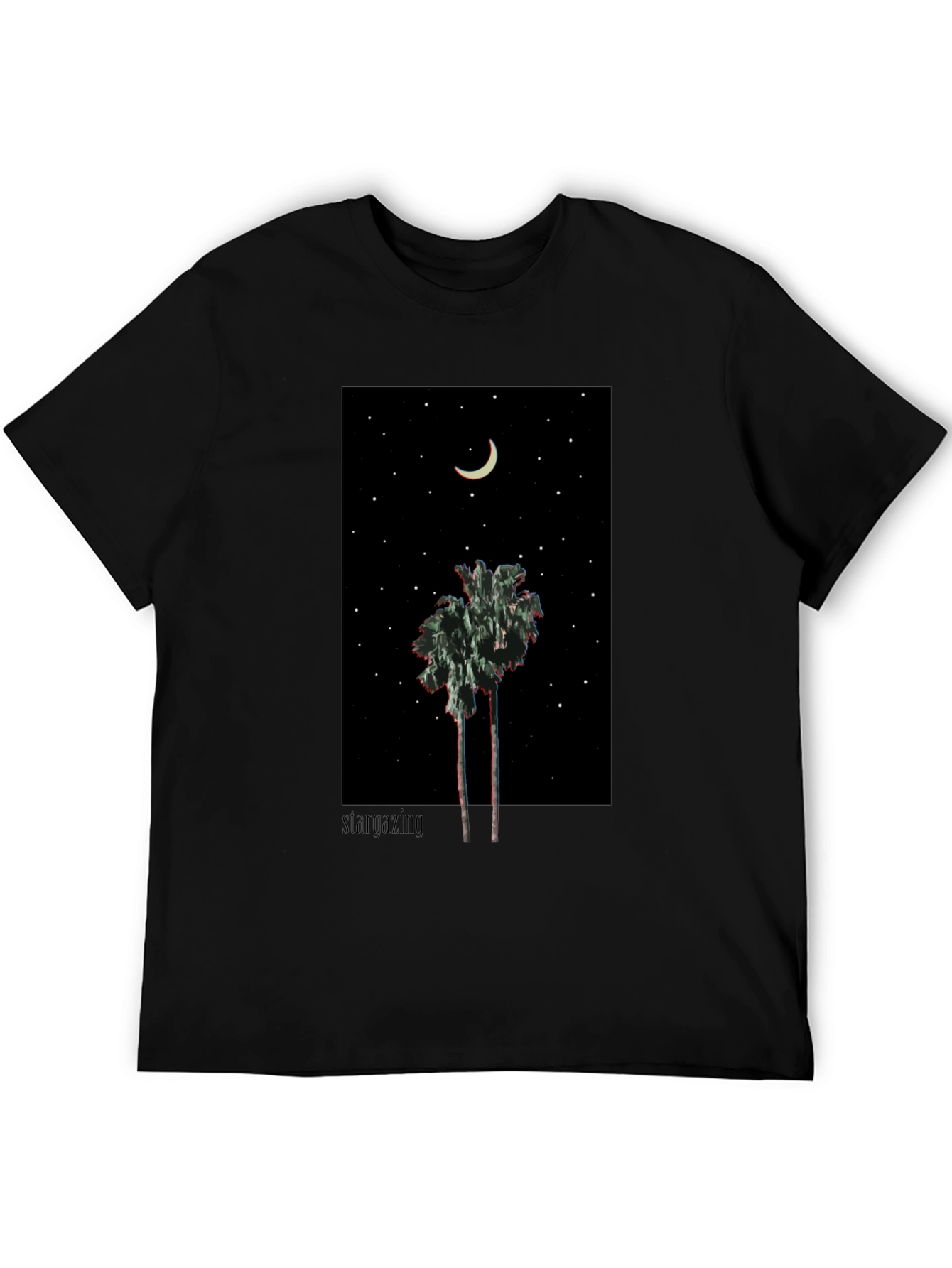 Starry Night Palm Tree Graphic Tee - Black