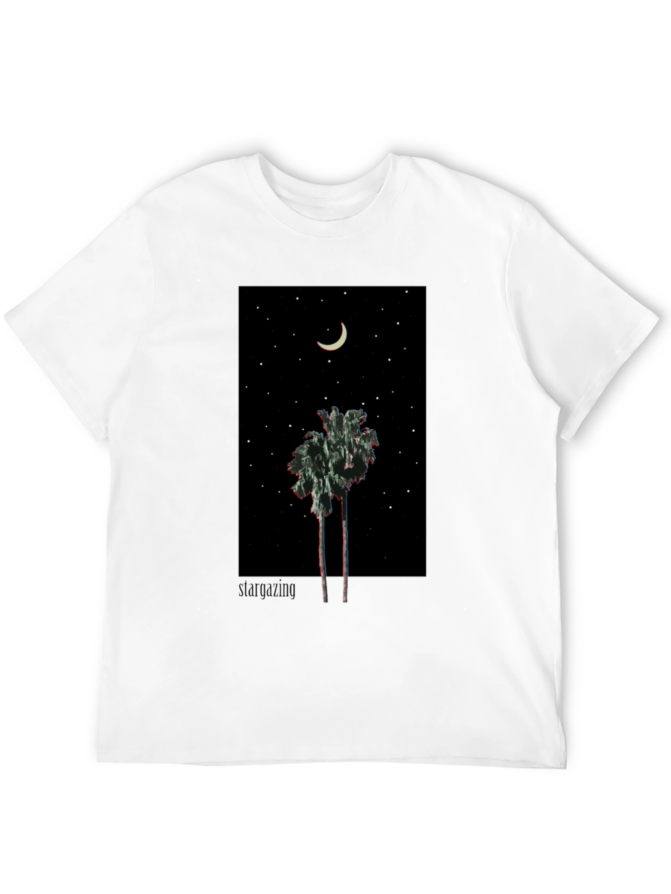 Starry Night Palm Tree Graphic Tee - Black