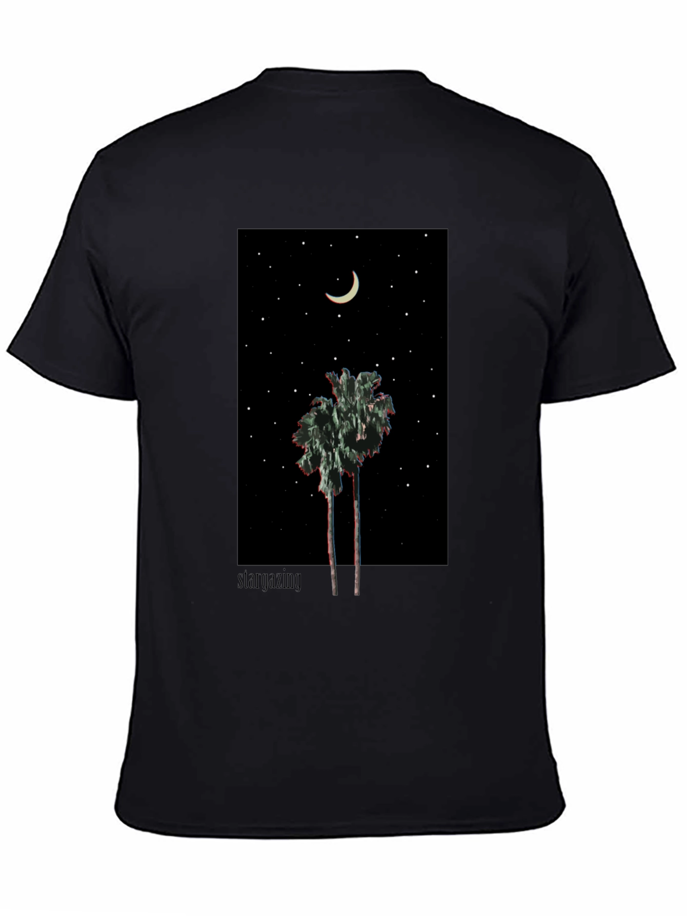 Starry Night Palm Tree Graphic Tee - Black