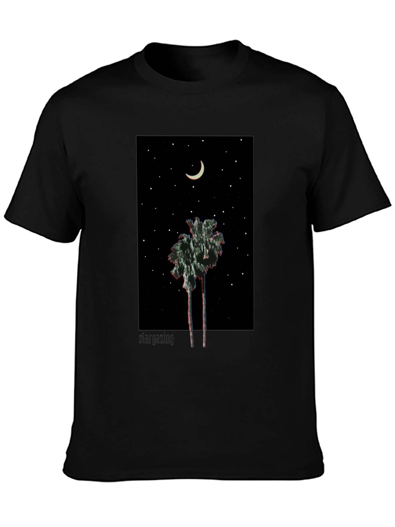 Starry Night Palm Tree Graphic Tee - Black