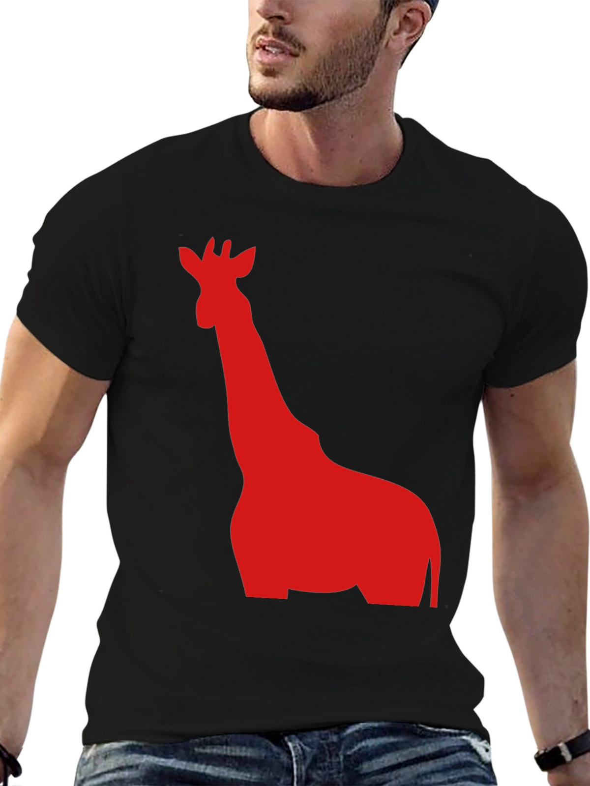 Giraffe Graphic Tee - Black Cotton T-Shirt
