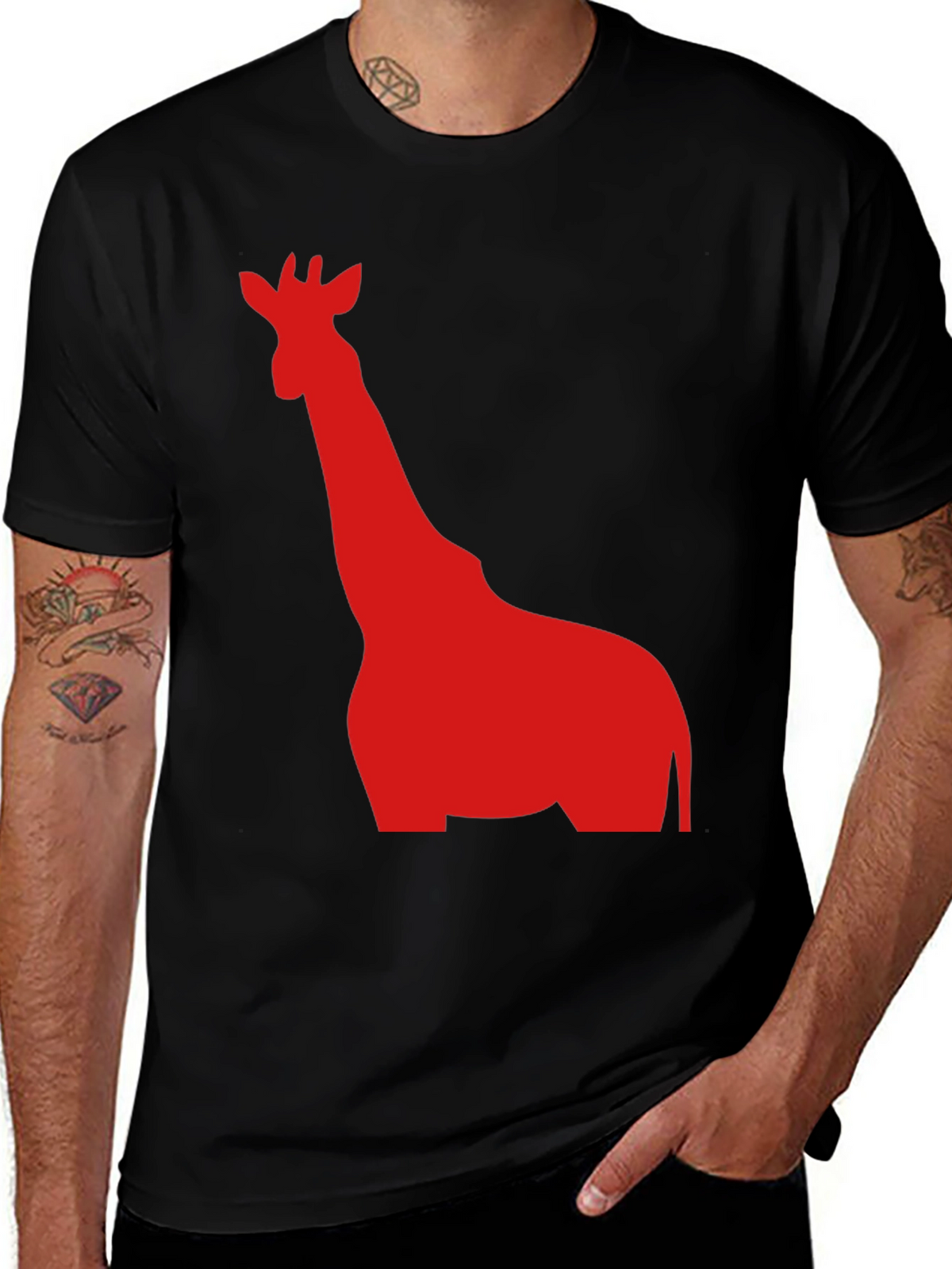 Giraffe Graphic Tee - Black Cotton T-Shirt