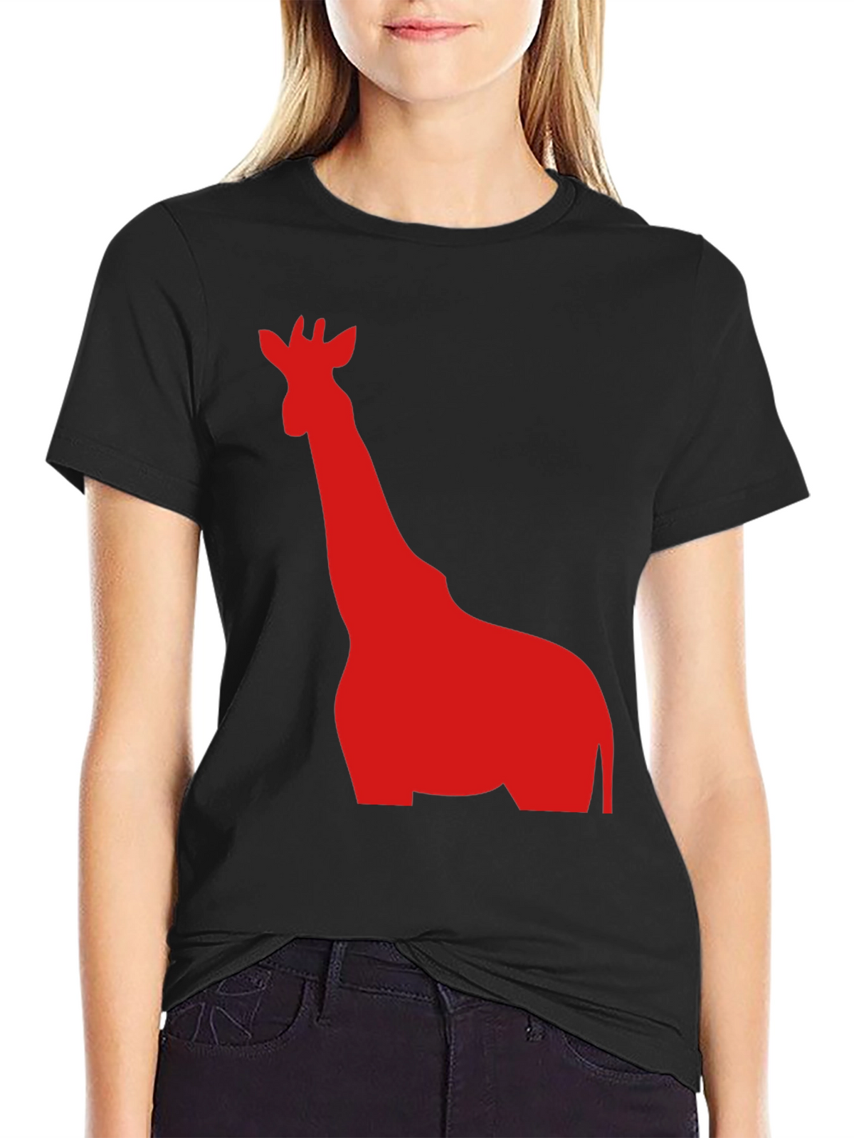 Giraffe Graphic Tee - Black Cotton T-Shirt