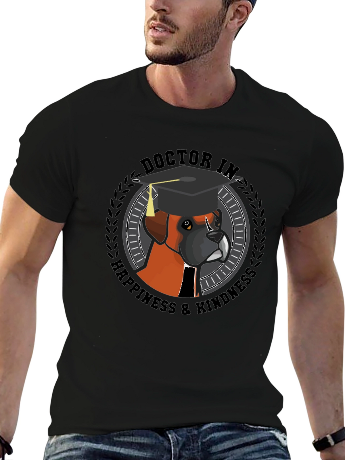 Doctor in Happiness & Kindness Black T-Shirt
