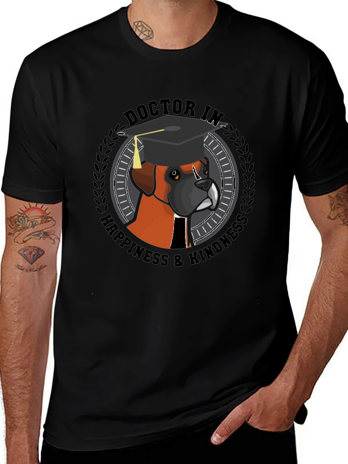 Doctor in Happiness & Kindness Black T-Shirt