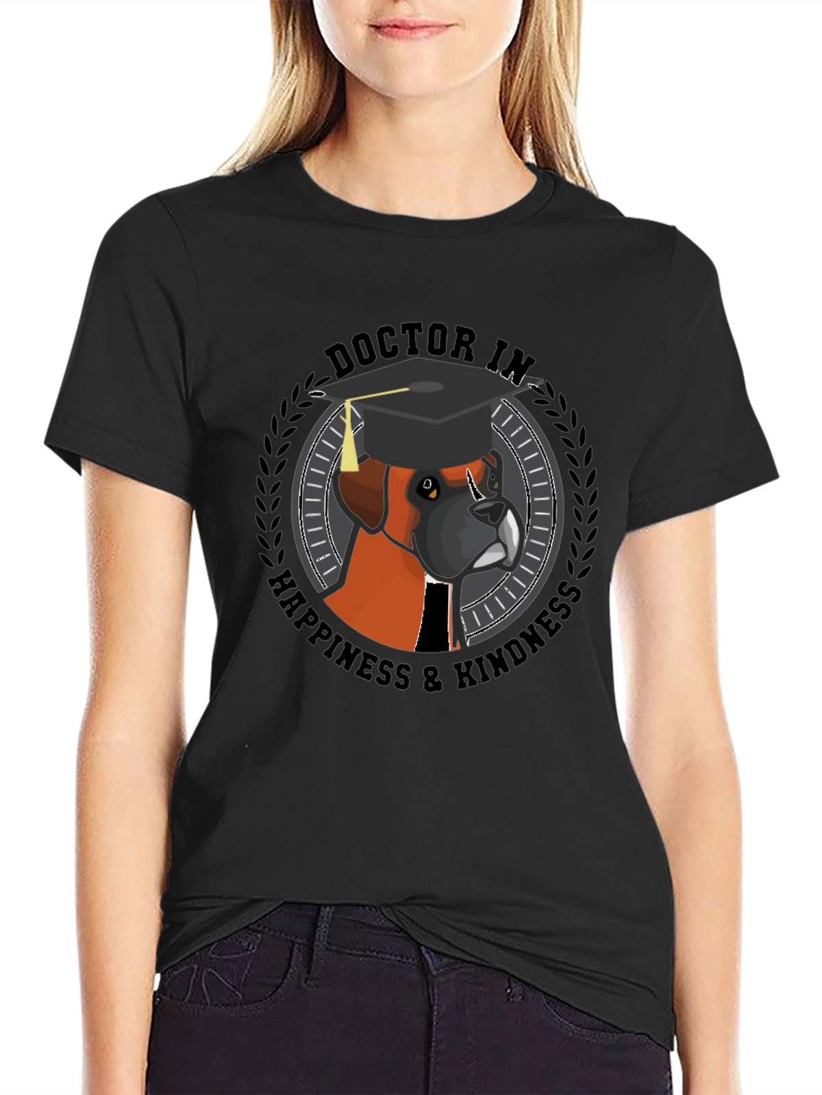 Doctor in Happiness & Kindness Black T-Shirt