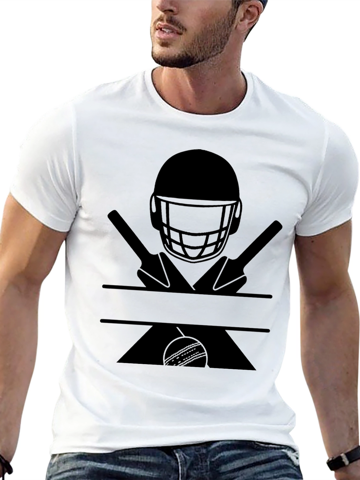 Cricket Helmet Bats and Ball Graphic Tee