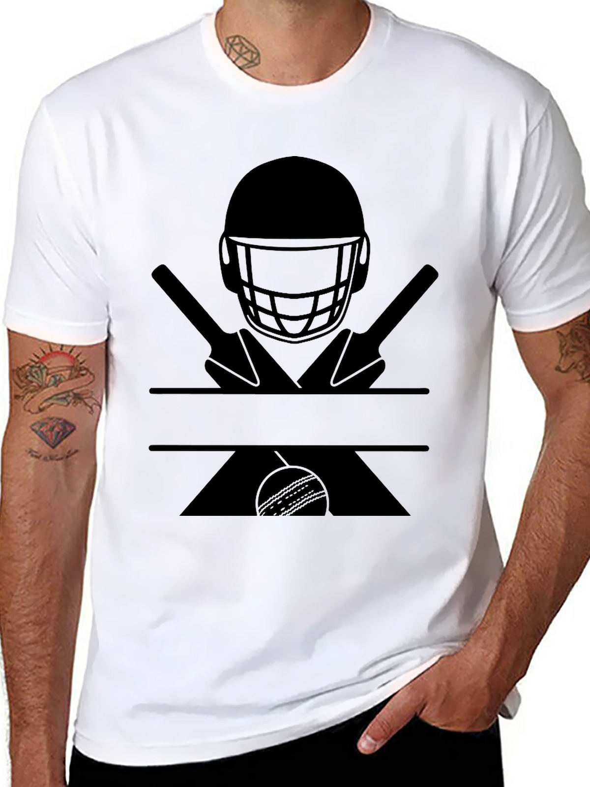 Cricket Helmet Bats and Ball Graphic Tee