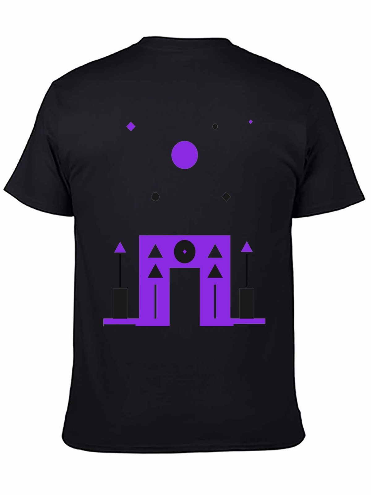 Geometric Purple Design Black T-Shirt