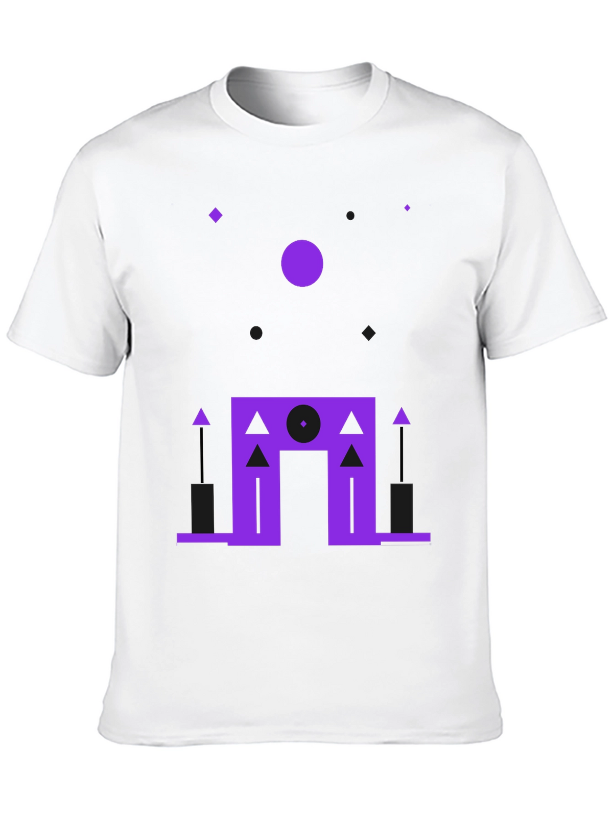 Geometric Purple Design Black T-Shirt