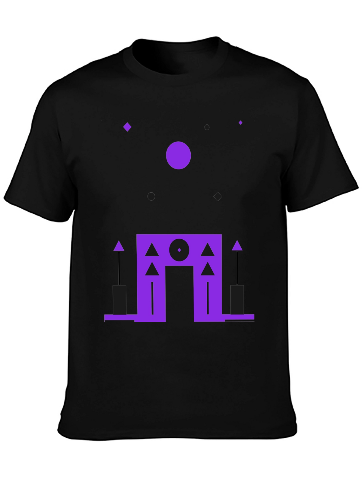 Geometric Purple Design Black T-Shirt