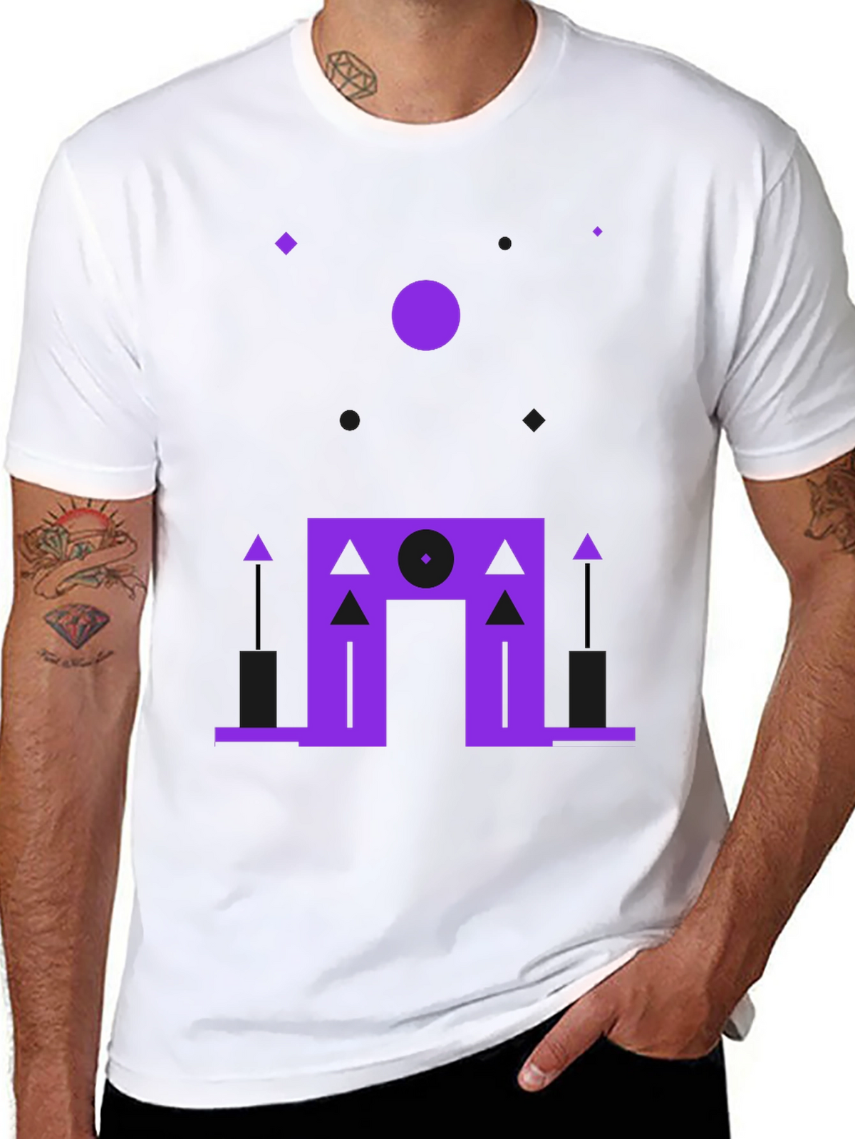 Geometric Purple Design Black T-Shirt