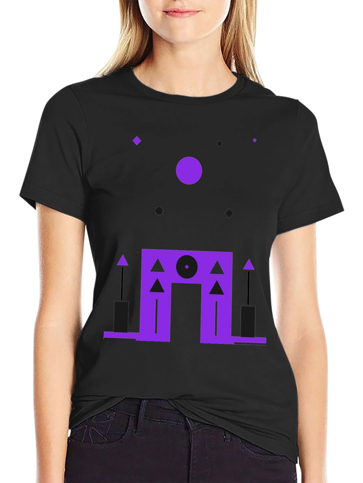 Geometric Purple Design Black T-Shirt